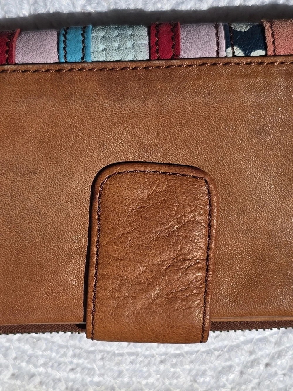 Fossil Emory Patchwork Stripe Wallet Long Live Vintage 1954 Leather Clutch VG